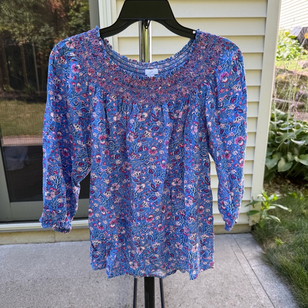 J.Jill Smocked Floral-Print Top Women's X-Small